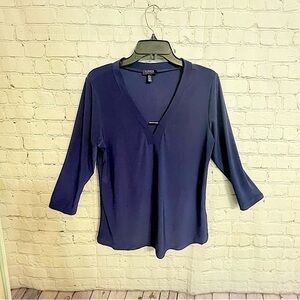 Jones New York Blue Long Sleeve Blouse Size: Large
